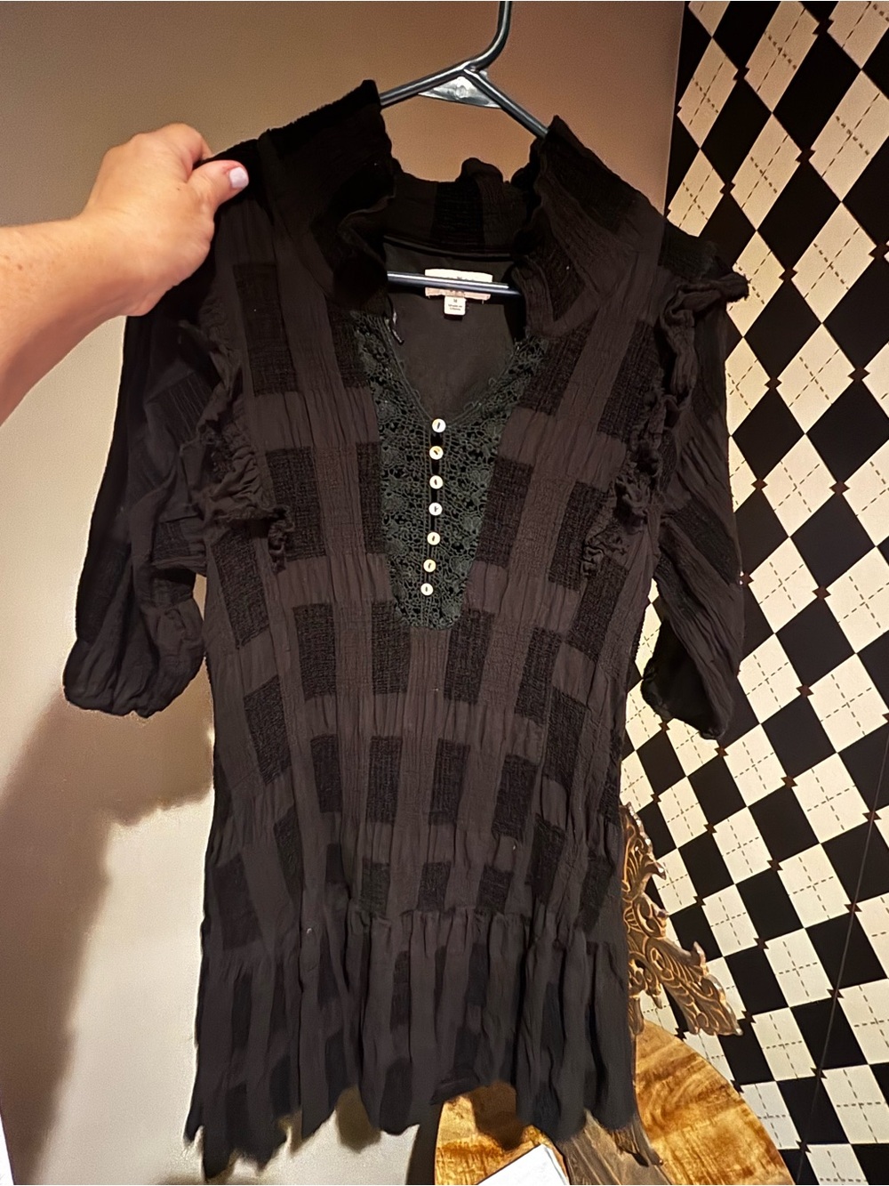 Umgee Black Midi Dress with Ruffle & Button Placket